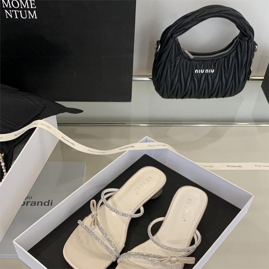 Fashion Slippers Women Summer Shoes Slides Jelly Flip Flops Fashion Square Heel Glitter Luxury Block Scandals Crystal Glitter Slides Sho