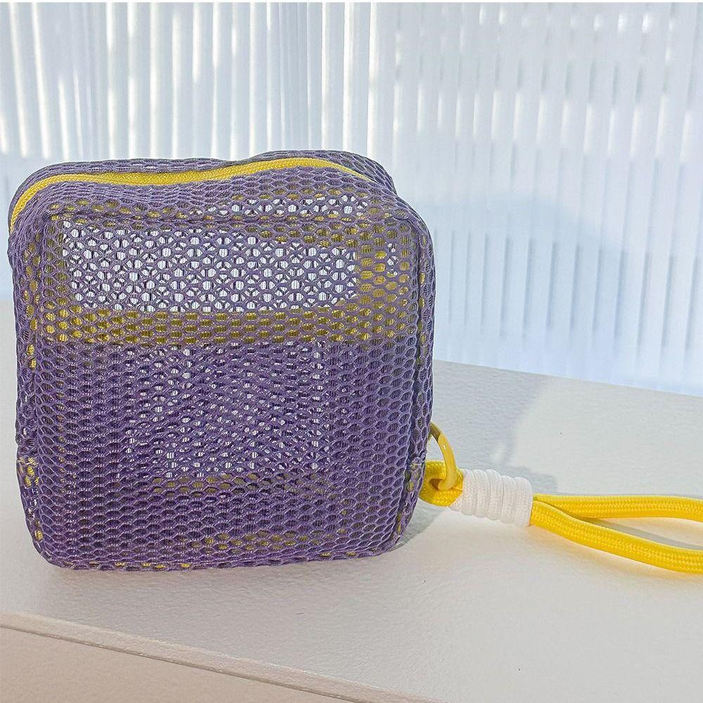 Washable Mesh Zipper Bags Lightweight Square Toiletry  Bag Easy To Carry Coin Purse  Daily
