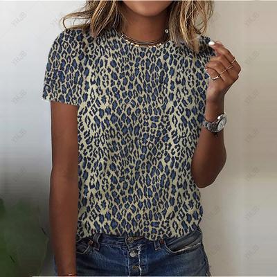 Seksi kadın T-shirt Moda Leopar Baskılı Rahat Kısa Kollu Tişört Kızlar Için Sokak Güzel Tees O-Boyun Bayanlar Üst Gömlek