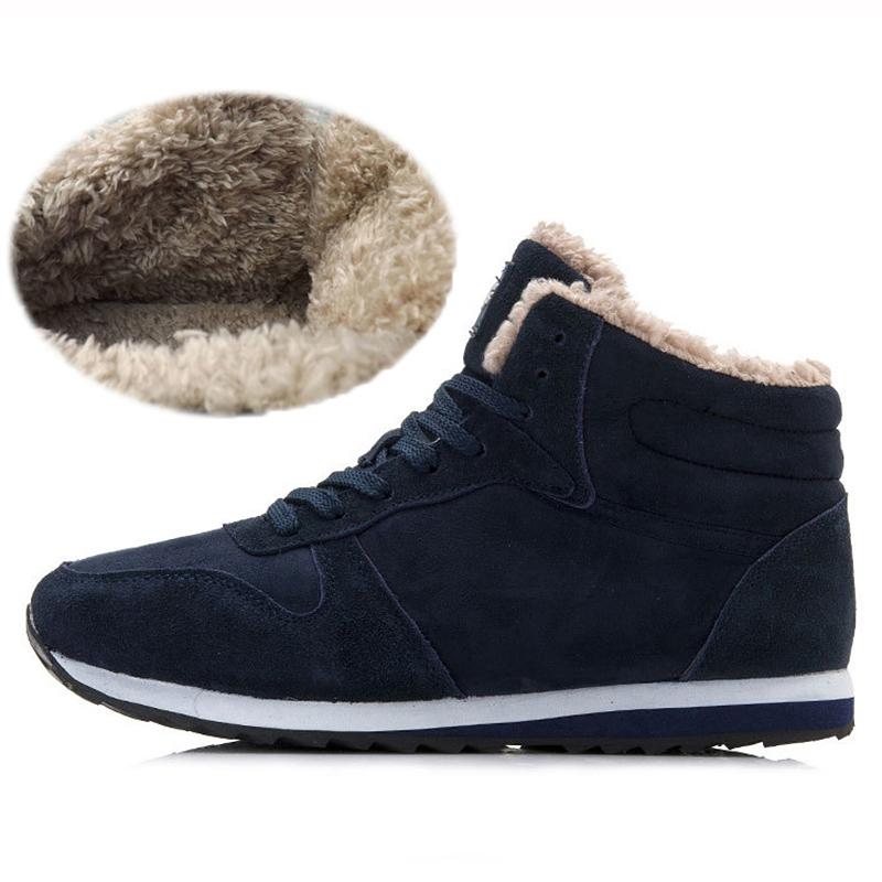 Men's Winter Snow Boots Lace-Up Suede Ankle Boots Flat Vulcanized Shoes Warm Outdoor Sneakers