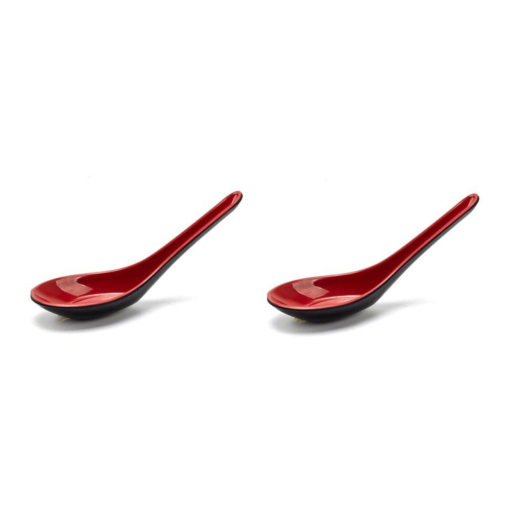 

2pcs Long Handle Melamine Red Black Soup Spoon Simulated Ceramic Dinner Spoon Ramen Spoon Hotel 2pcs