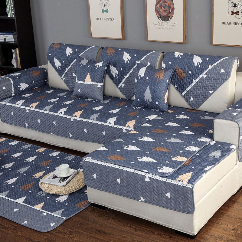

Cotton Sofa Cushion Four Seasons Simplicity Fabric Modern Combination Solid Wood Cushion Neutral Non Slip Winter Sofa Covers Happy Tree Blue Rhyme 45*45cm pillow core