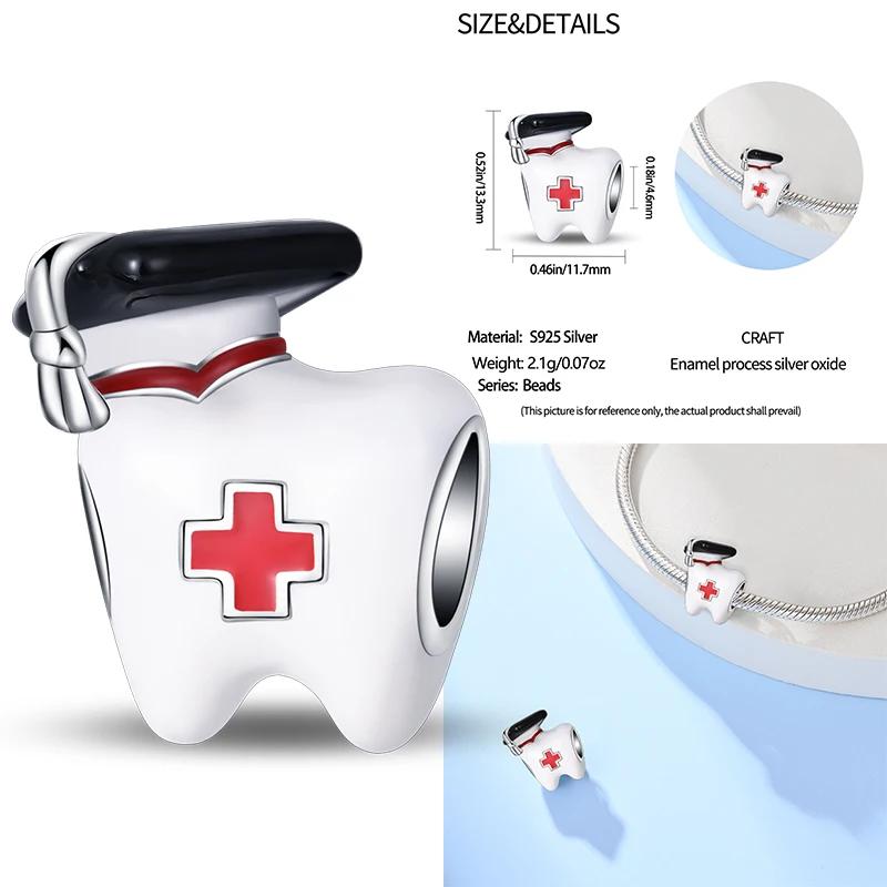 Medical Box Nurse Cap Heart Charms Tooth Stethoscope Beads Fit 3Mm Original Bracelet Women Copper Fine Charms Jewelry Gifts