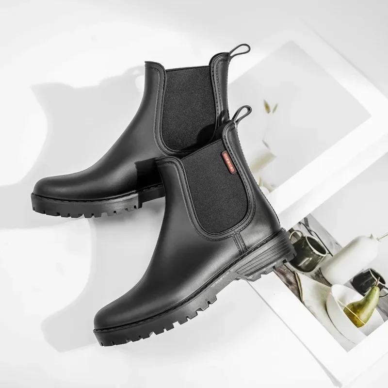 Fashion Women's Rain Boots Outdoor Waterproof Garden Shoes Chelsea Rain Boots for Women Non Slip Rubber Galoshes Botas De Mujer Lluvia
