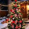 Seasonal Tree Ornament Set 12/24/36 Pcs Wooden Candy Cane Christmas Ornaments, Hanging Lollipop Ball Decor, Double-Sided Indoor Holiday Party Supplies