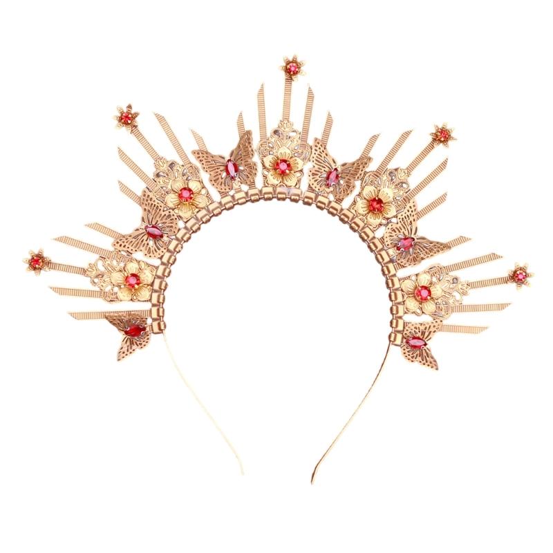 Unique Gothic Style Crown Hairband Luxurious Gothic Crown Hairpiece with Butterfly Embellishment For Special Event