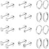 Brincos Hipoalergênicos de Aço Cirúrgico para Orelhas Sensíveis Ouro 14K Tarraxa Plana Argola Brinco de Cartilagem Conjunto Múltiplos Piercings
