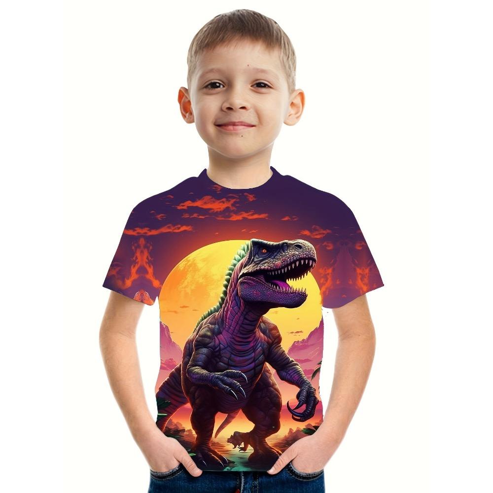 Children's clothing boys' T-shirt short sleeved children's T-shirt 3D dinosaur print casual children's summer clothing boys' top
