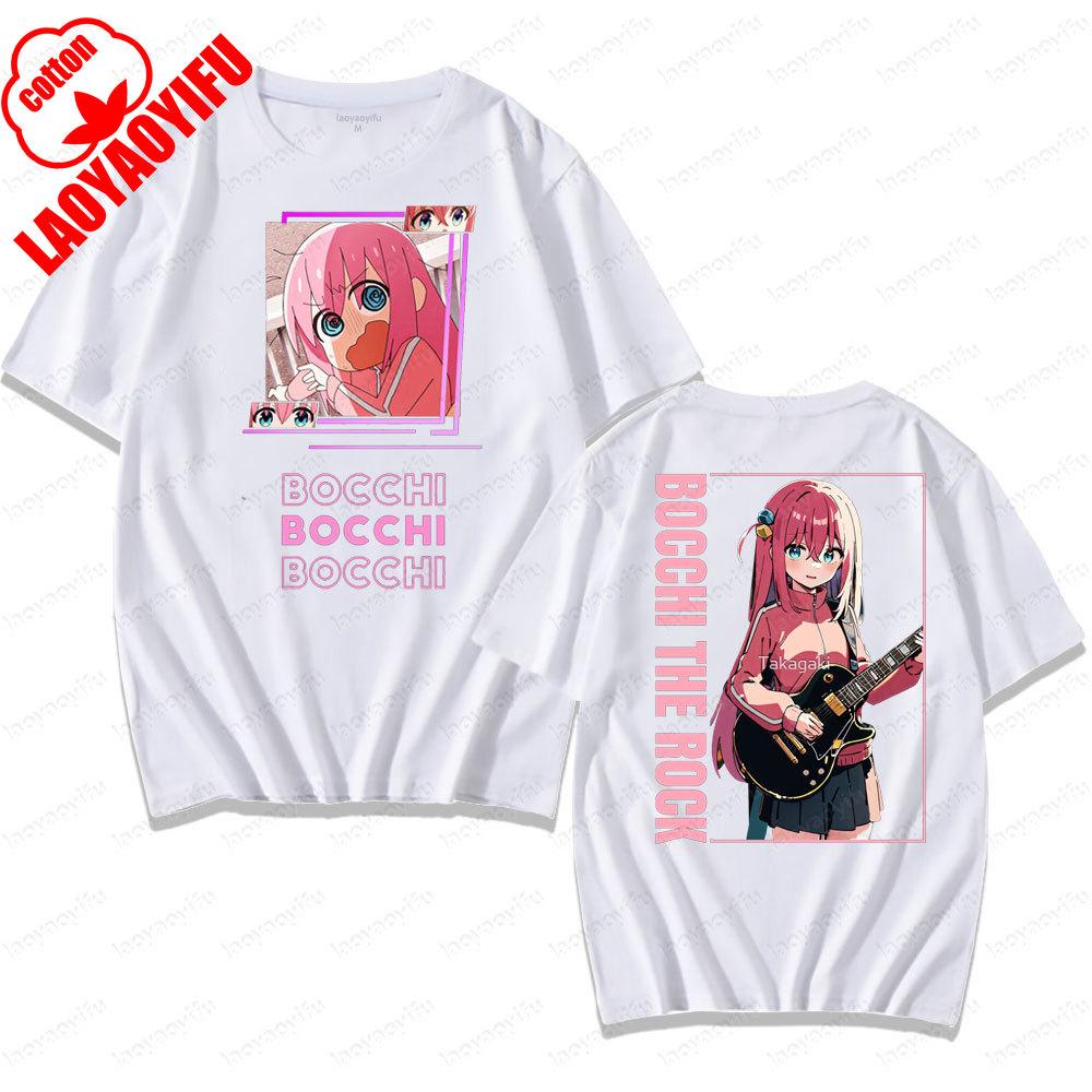 BOCCHI THE ROCK Cute Cartoon Girl Daily Life T Shirt Men Women Universal Crewneck Cotton Short Sleeve Rock and Roll Lover Tee