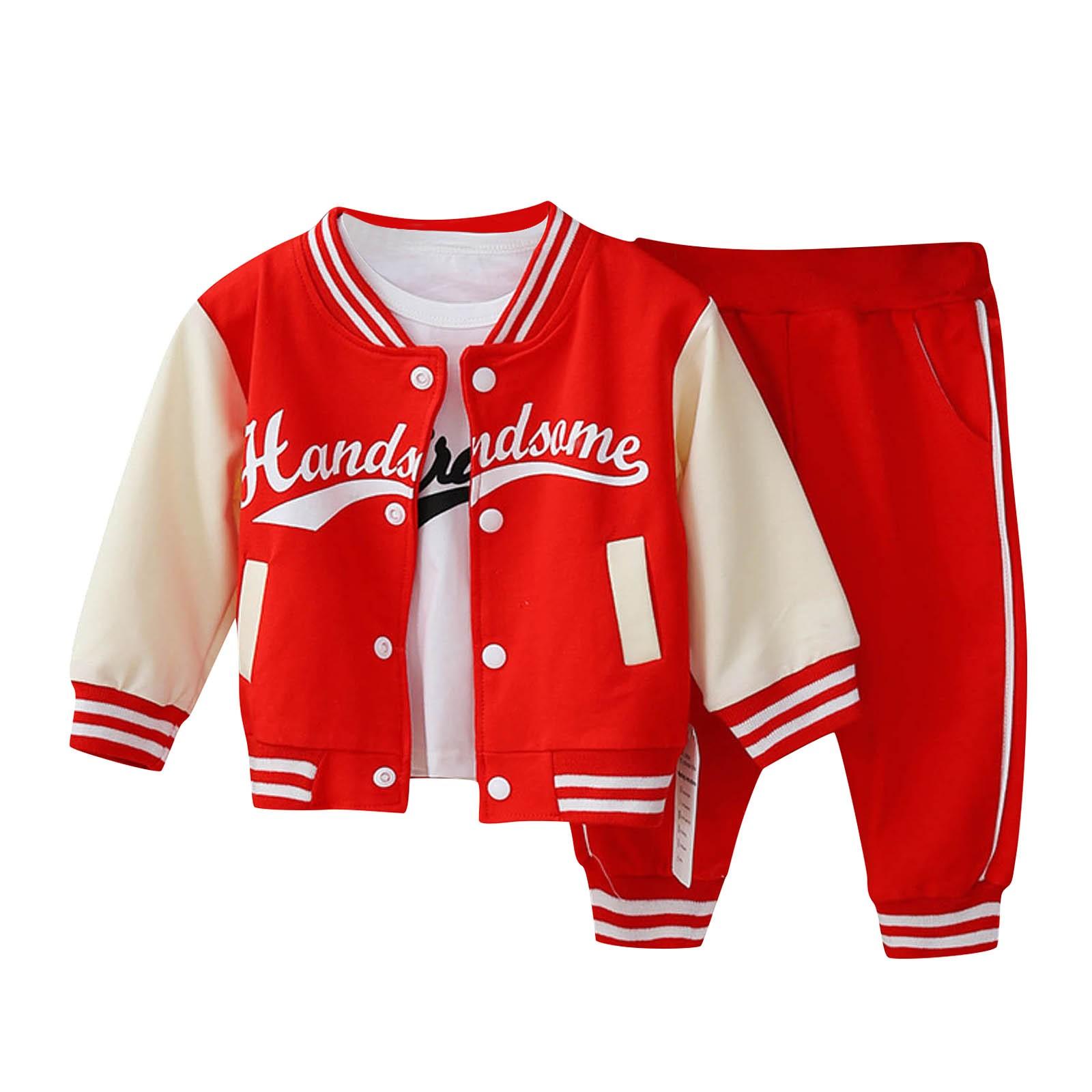 

Весенний костюм для мальчиков с длинным рукавом и принтом букв, повседневный модный костюм-тройка 120 красный