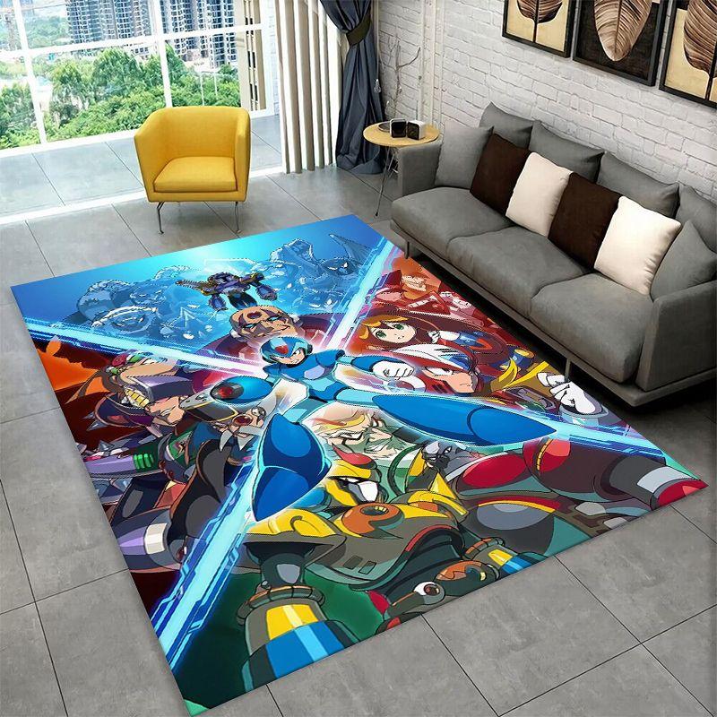 Retro Rockman Mega Man Game Cartoon Carpet Rug for Playroom Bedroom Living Room Sofa Home Decor,kid Area Rug Non-slip Floor Mat