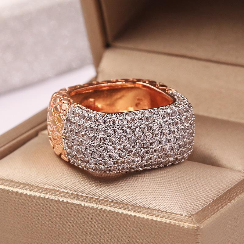 New Luxury Rose Gold Filled Rings For Women Inlay White Zircon Wedding Engagement Promise Love Two Tone Ring Jewelry