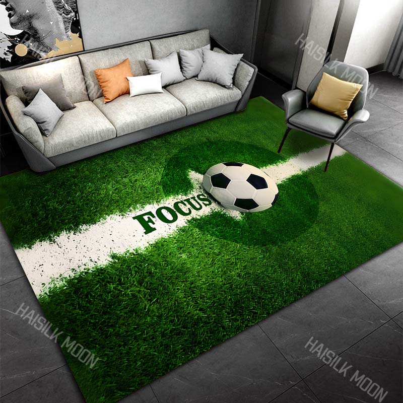 Soccer ball focus on field Print Carpet Rug for Living Room Bedroom Sofa Doormat Home Decor Non-slip Floor Mat