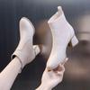 Fashion Elegant with Medium Heels Leather Women's Ankle Boots Autumn Winter Female Short Shoes Solid Color Booties Pu Boot On Promotion
