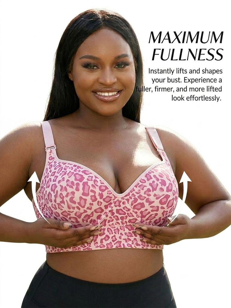 European Plus Size Leopard Print Adjustable Tank Style Full Cup Bra for Women