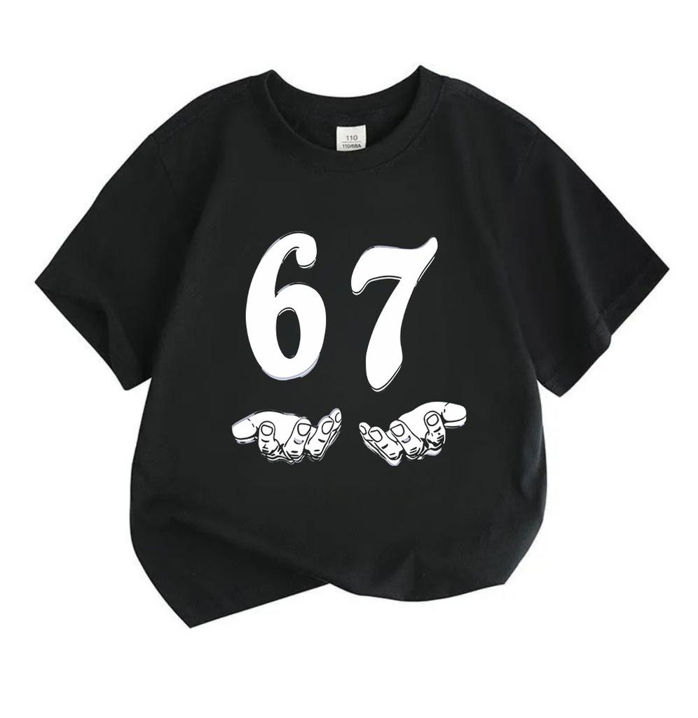 Kinder Unisex 100% Baumwolle Rundhals Kurzarm T-Shirt, Lustiger 6 7 Handgesten Zahlen Aufdruck Lässiges Weiches T-Shirt für Jungen Mädchen Tägliche Kleidung Sommer Oberteile