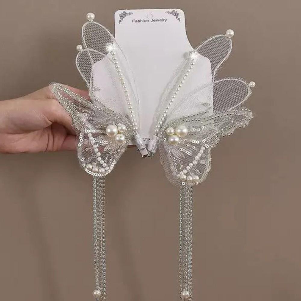 Beaded Pearl Barrettes Tassel Duckbill Clips Sweet Butterfly Hair Clips Wedding