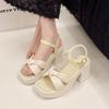 Coarse Heel with Sandals Women's Skirt New Summer Bow Temperament High Heel Sandals