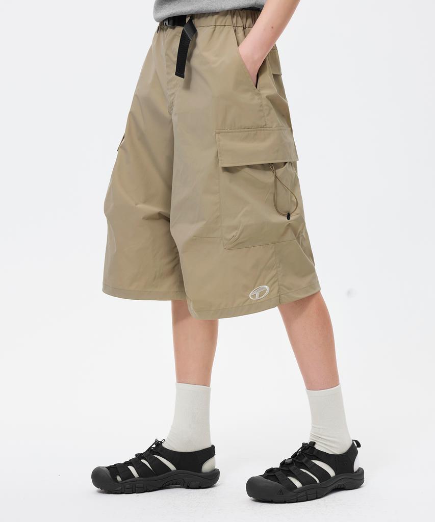 TRILLION Utility Belt Multi Cargo Bermuda Shorts_Beige