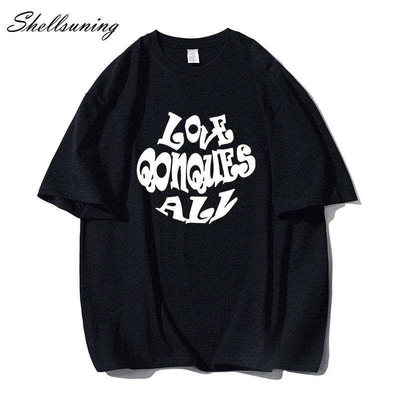 Shellsuning Oversized Letter Graphic T Shirts Men Summer Soft 100% Cotton Short Sleeve Tees Female Trendy Loose High Street Tops