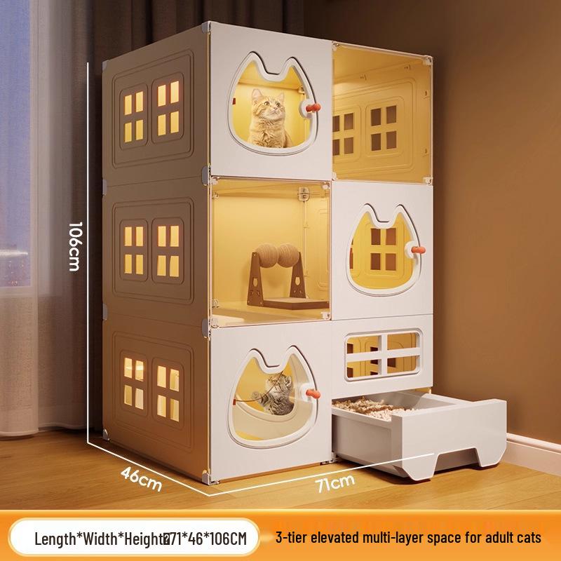 Luxury Indoor Multi-Layer Cat Villa with Integrated Litter Box