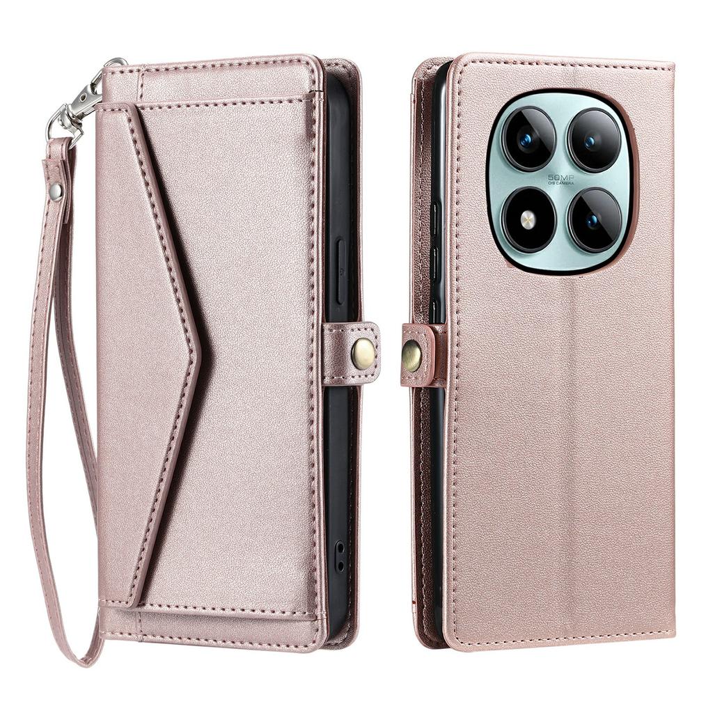 Dla Xiaomi Poco M8 Pro 5G/Redmi Note 15 Pro+ 5G (Światowy) Skórzane etui z paskiem na nadgarstek, portfel, podstawka, etui na telefon