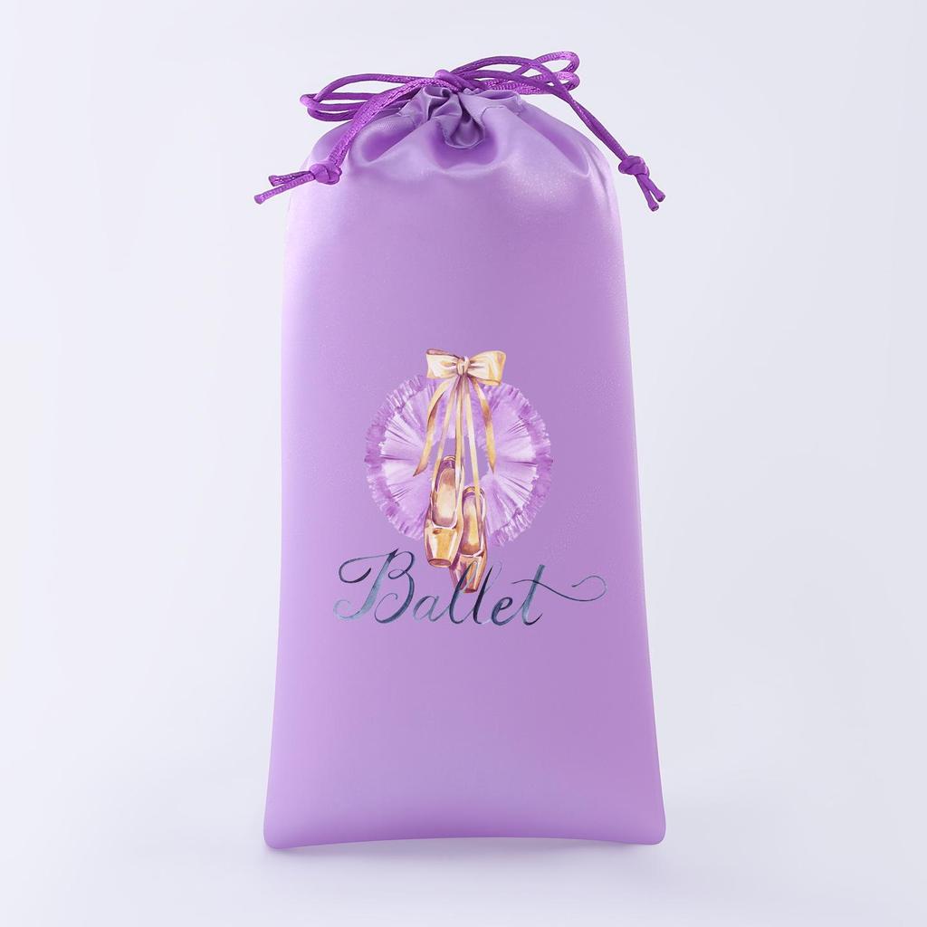 Purple Satin Ballet Dance Shoe Drawstring Pouch - Portable Double Drawstring Bag