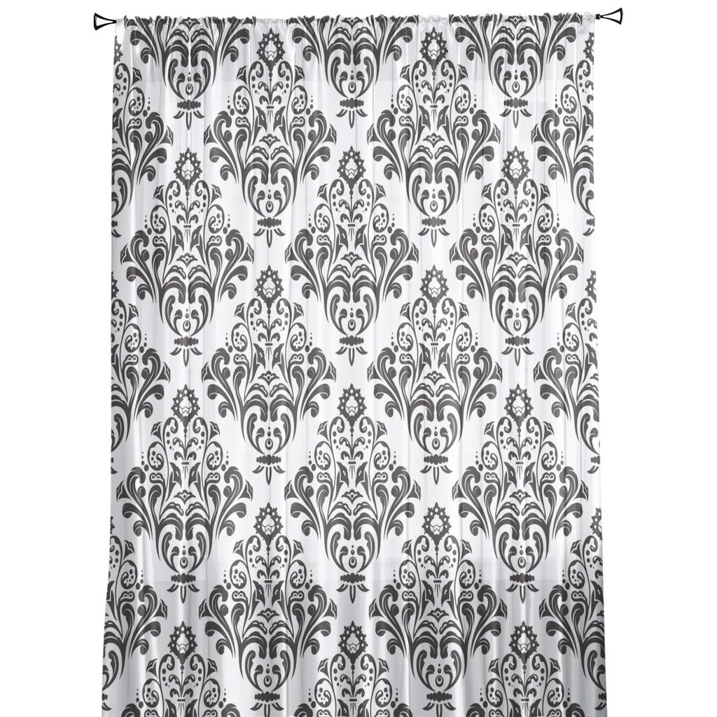 Black And White Baroque Flower Vine Abstract Tulle Sheer Window Curtains for Living Room Bedroom Voile Organza Curtains Drapes