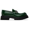 GUCCI Interlocking Leather Loafers Men's Green Black 752093 DS800 3154