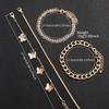 Women Golden Color Stainless Steel Quartz Watch Butterfly Jewelry Set 4pcs