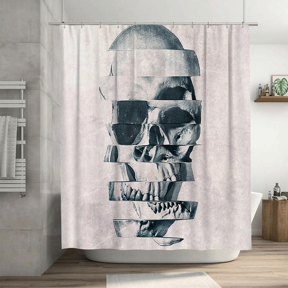 Gothic Skull Shower Curtain Dark Halloween Decor Spooky Home Decor Horror Bathroom Set Vintage Black White Art Tapestry Wall Han