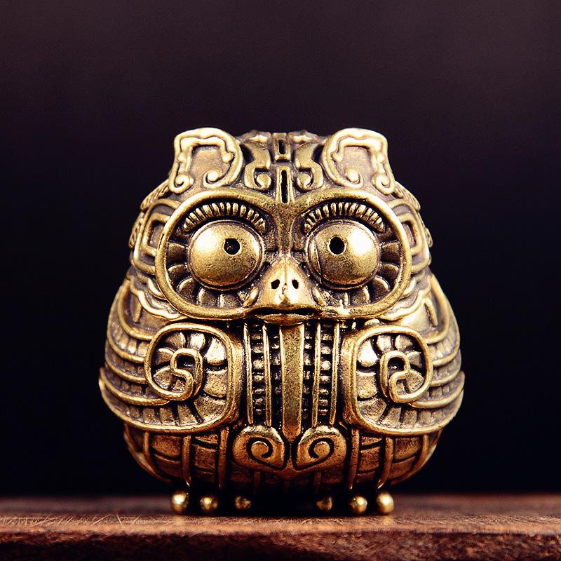 Pure Brass Owl Cylinder Desktop Ornament Household Aromatherapy Incense Burner Open Lid Incense Burner Antique Bronze Ware