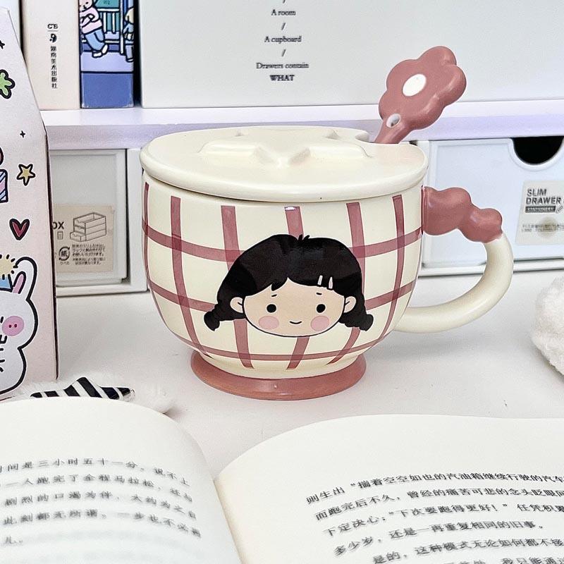 High-value male and female couples drinking cup cute ceramic mug with lid office breakfast cup birthday gift