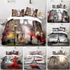 Eiffel Tower Duvet Cover Paris France Bedding Set Retro Red Truck Quilt Cover City Building Automobile Polyester Cover Bed Sets