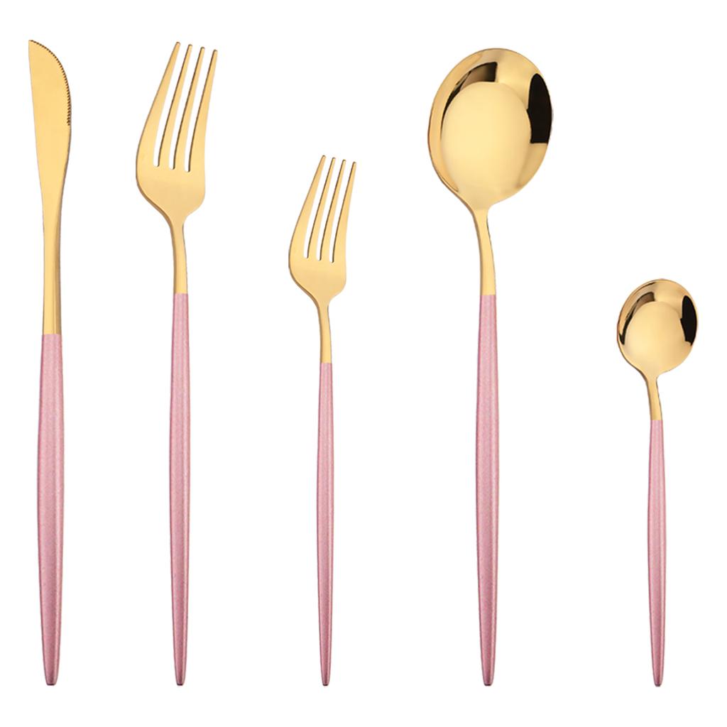 5Pcs Gold Dinnerware Set Stainless Steel Tableware Knife Dessert Fork Coffee Spoon Cutlery Flatware Western Kiechen Silverware
