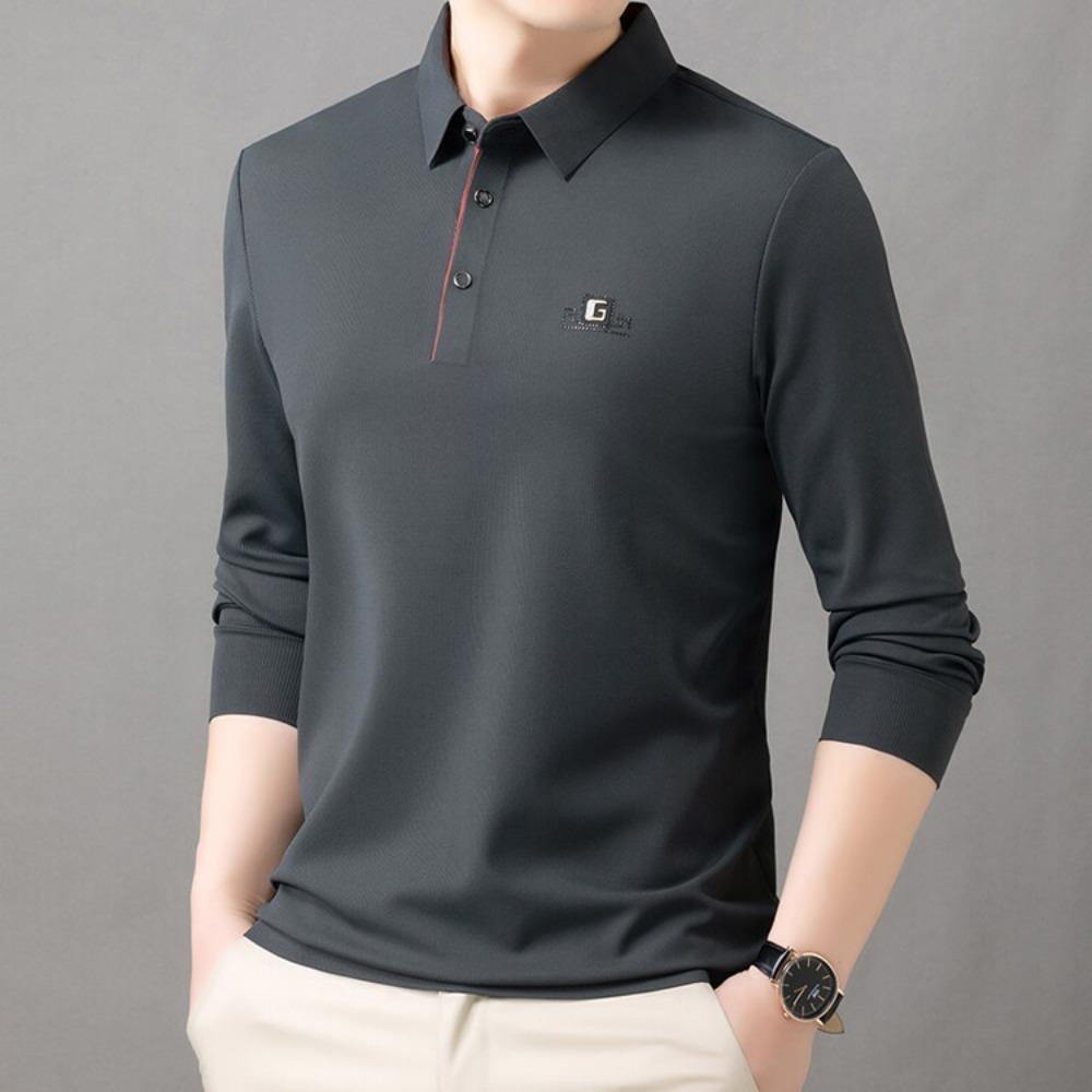 Men Polo Long Sleeve T Shirt Simple Business Casual Loose Middle Age Top