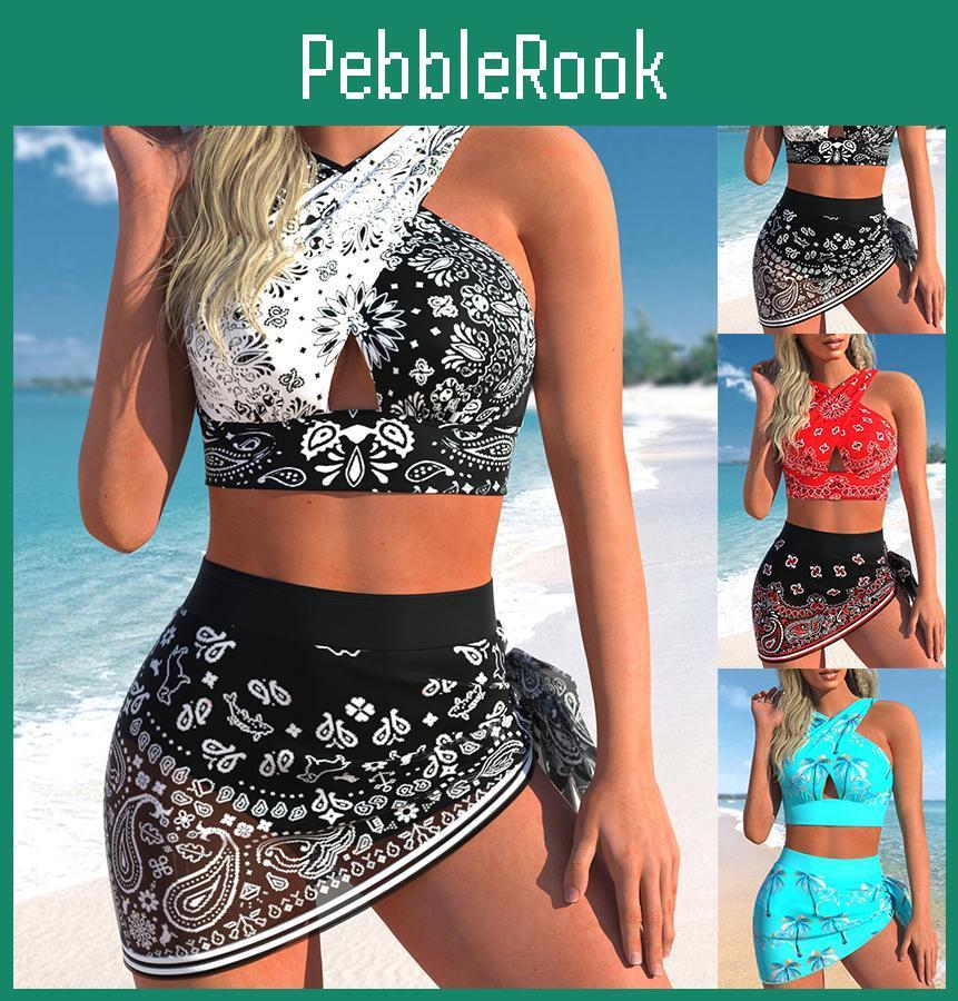 New New Summer Womens Beach Bikini Two Piece Swimming Suit Water Drop Print Cross Tie Beach Suit S6xl