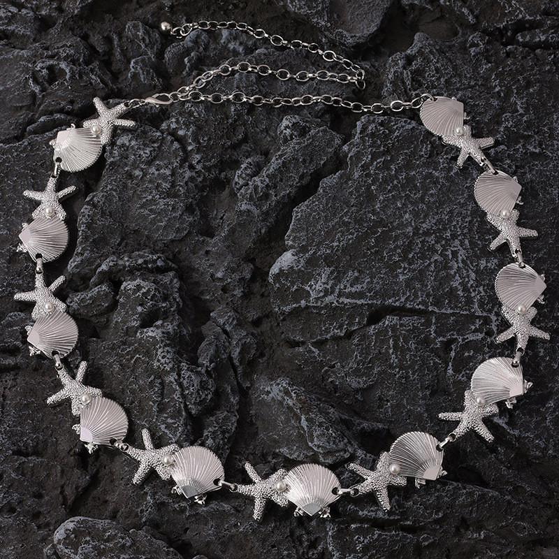 Bohemian Shell Pearl Starfish Metal Waist Chain Summer Beach Vacation Accessory