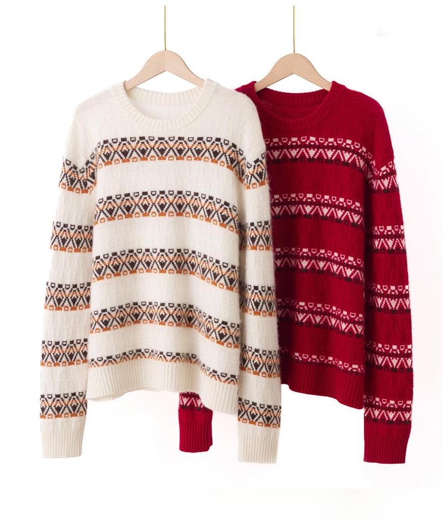 Lekasha Cashmere Striped Half-High Neck Sweater - Loose Fit, Autumn/Winter Collection