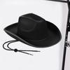 Hemming Wide Brim Solid Color Adjustable Windproof Rope Bowler Hat Western Cowgirl Jazz Sun Hat Fashion Accessories