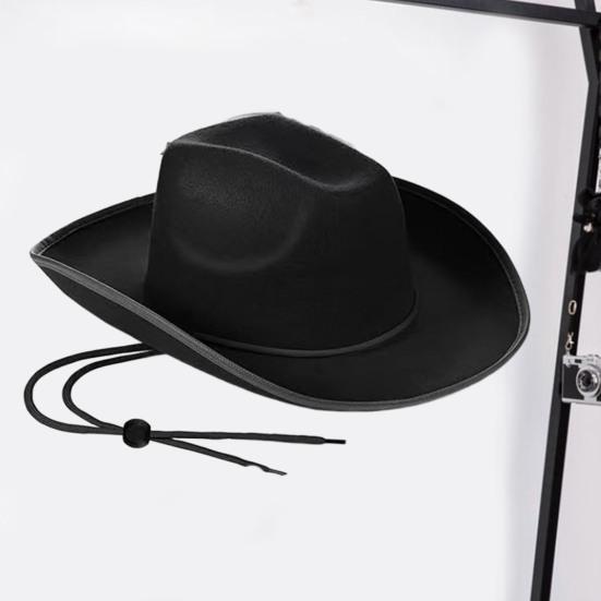 Hemming Wide Brim Solid Color Adjustable Windproof Rope Bowler Hat Western Cowgirl Jazz Sun Hat Fashion Accessories