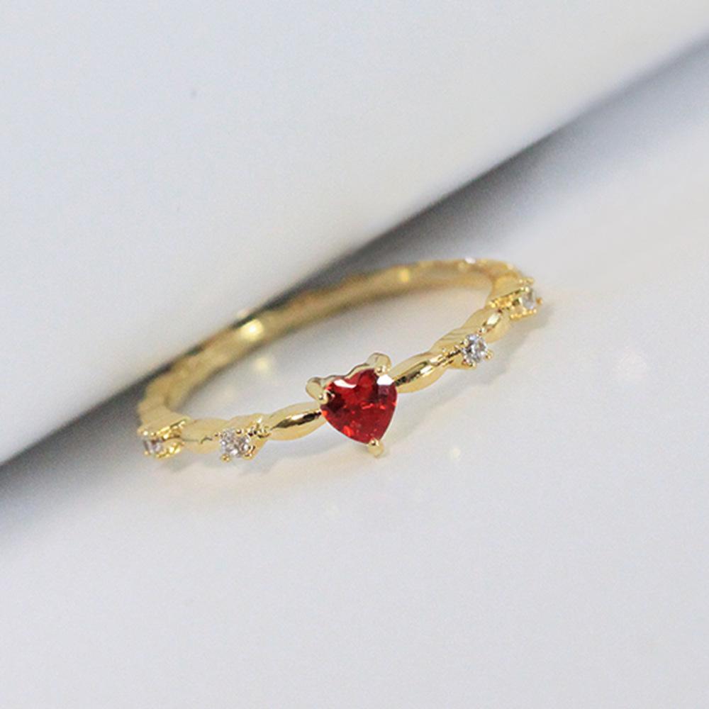 Japanese Agete Female Ring, Fairy Wind Elegant Red Zircon Peach Heart Ring, Romantic Heart-Shaped Index Finger Ring