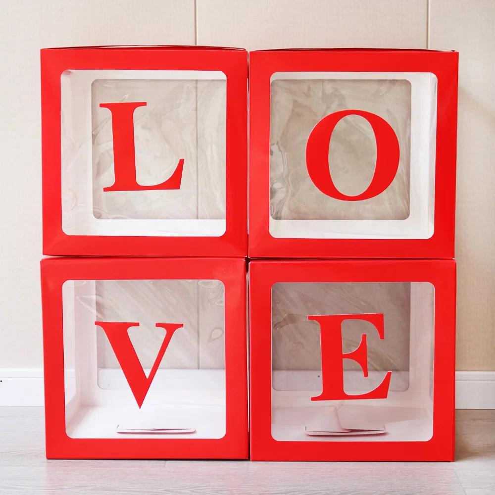 4PCS Transparent Balloon Box Birthday Surprise Box Proposal Advertisement Party Layout Cyber Red BABY Letter LOVE Box