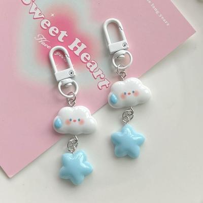 1/5 Peças Chaveiro Nuvem Azul Estrela Fofo para Chaves de Carro Acessórios Design Kawaii Chaveiro Mulheres Bolsa Pingente Chaveiros