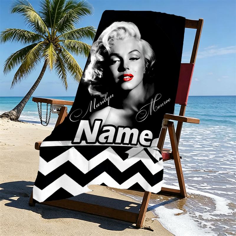 Custom Name Personalized Singer Print Beach Towel, for Trip Camping Beach Party Home Decor, Birthday Gift for Family & Friends