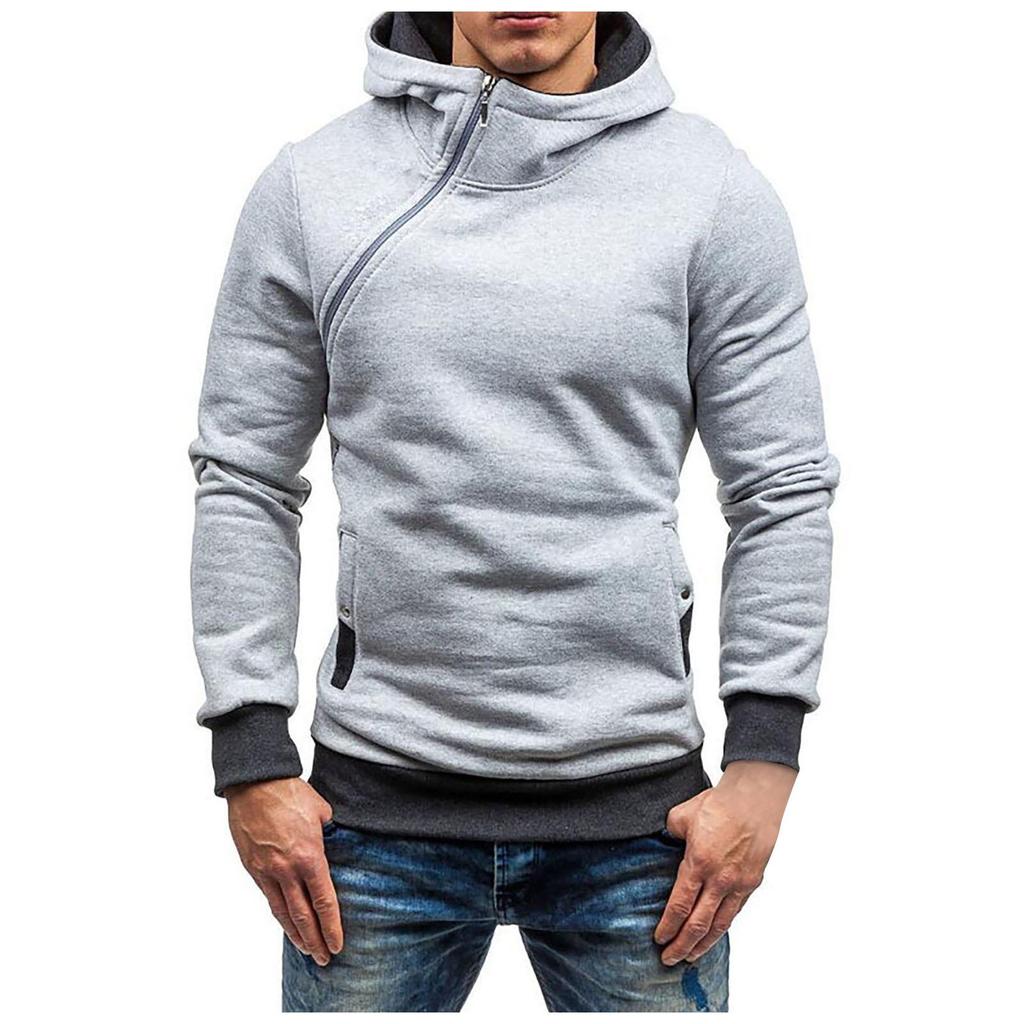 Men's Autumn and Winter New Hooded Sweater Pullover Men's Diagonal Zipper Hooded Sweater Multi-color