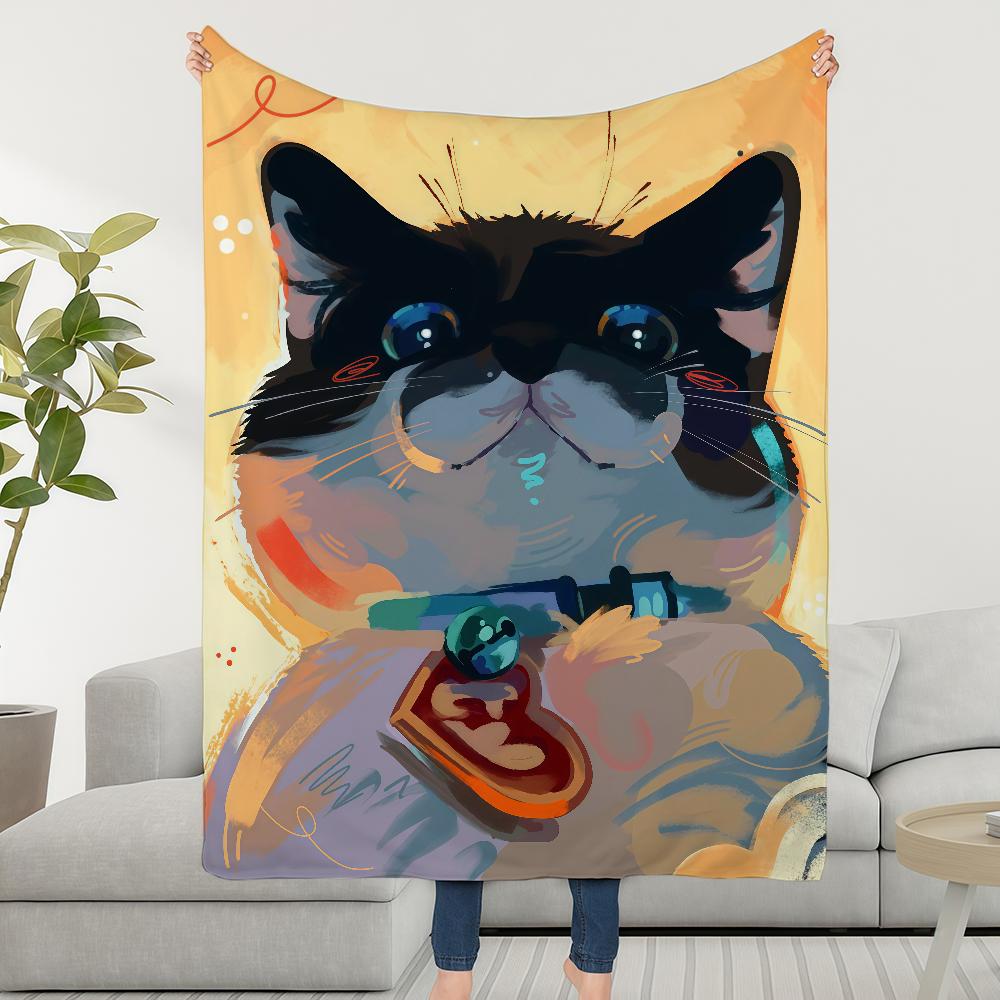 Cartoon Blanket Throw Gaze Cool Super Cosy Cat Plush Living Room Sofa Couch Childish Birthday Gifts 30x40in