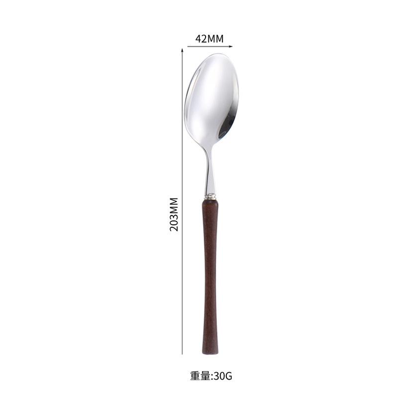 304 stainless steel wooden handle small waist bright chicken wing wood knife, fork and spoon western tableware steak knife and fork four-piece set