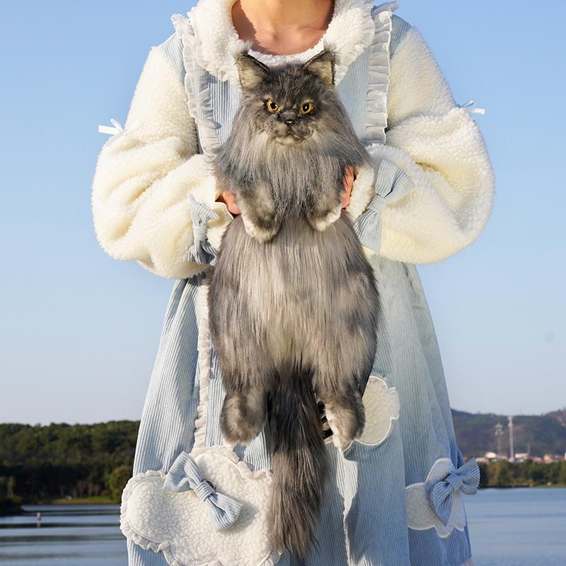 Hochwertiger Plüsch-Haustier-Rucksack mit lebensechter Optik, weiche, hautfreundliche schwarze Maine-Coon-Katze, Rucksack für junge Leute, täglicher Gebrauch