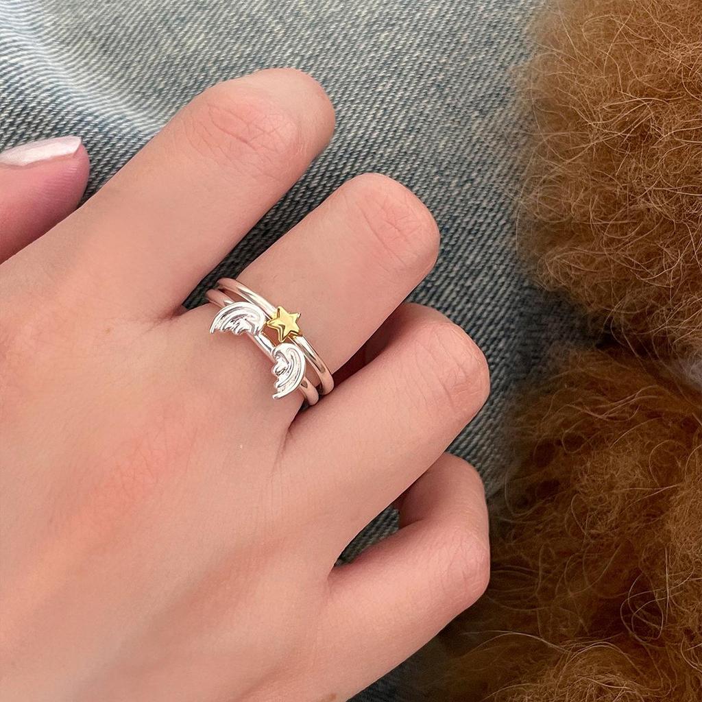 Süßer Engelsflügel Stern Ring: Stilvoller zu öffnender Indexfingerring für Damen